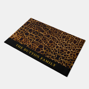 Modern Cocoa Brown Faux Leather Family Name Doormat