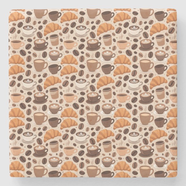 Modern Coffee Aesthetic Pattern Stone Coaster (Front)