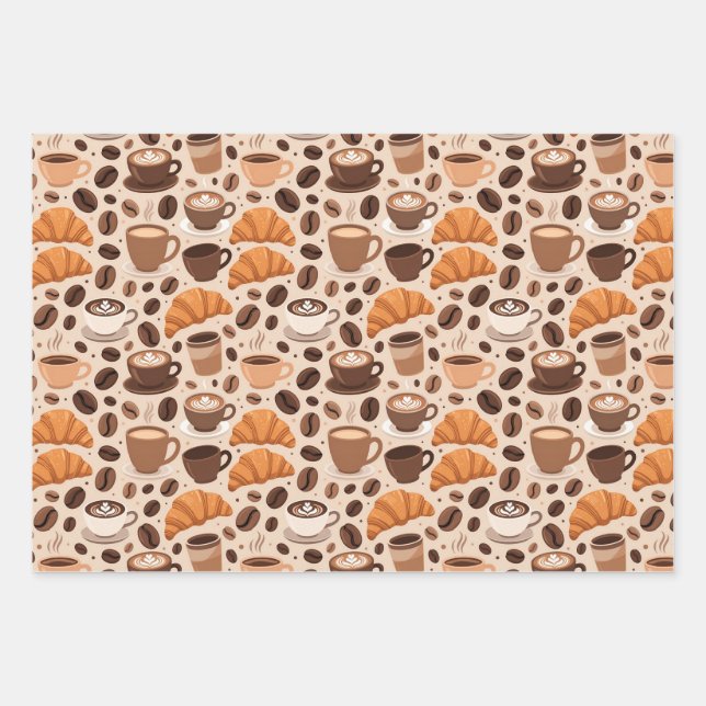 Modern Coffee Aesthetic Pattern Wrapping Paper Sheet (Front 3)