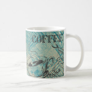 Modern Coffee Art Sketch Blue Mug