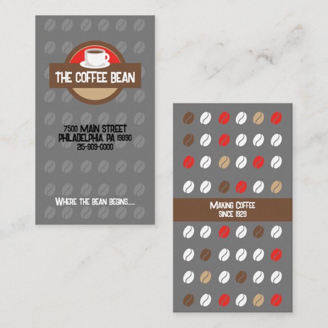 Modern Coffee Bean Cafe Business Card (Front/Back)
