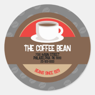Modern Coffee Bean Cafe Business Card Classic Round Sticker