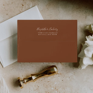 Modern Coffee Brown Minimalist Script Wedding Envelope