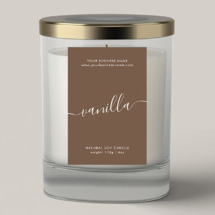 Modern coffee brown script candle product label