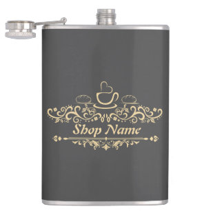 Modern coffee cafe Bakery welcome custom Logo name Hip Flask