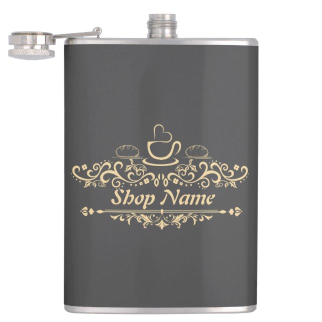 Modern coffee cafe Bakery welcome custom Logo name Hip Flask (Opened)