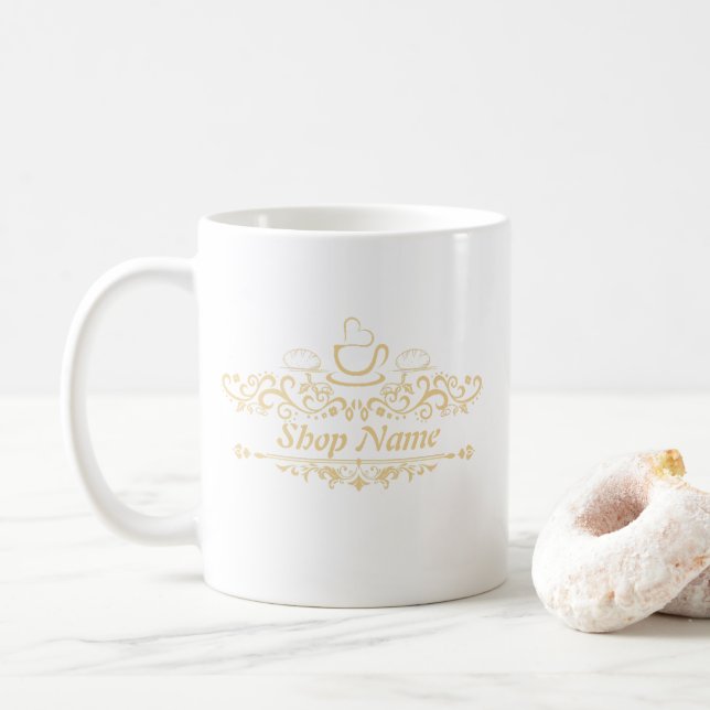 Modern coffee cafe Bakery welcome custom Logo name Mug (With Donut)