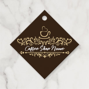 Modern Coffee cafe shop welcome Personalise name Favour Tags
