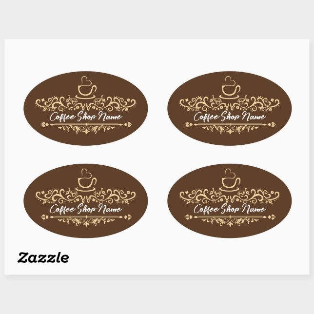 Modern Coffee cafe shop welcome Personalise name Oval Sticker (Sheet)