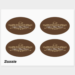 Modern Coffee cafe shop welcome Personalise name Oval Sticker