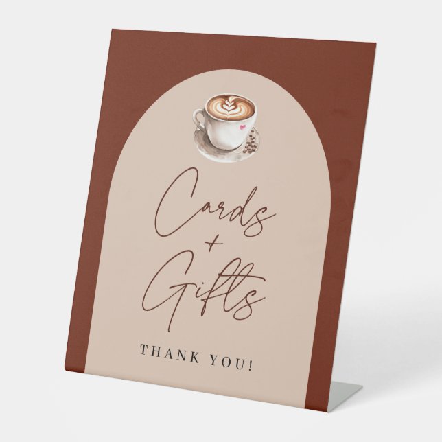 Modern Coffee Cards + Gifts Bridal Shower Pedestal Sign (Front)