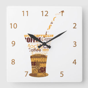Modern Coffee Illustration Square Wall Clock