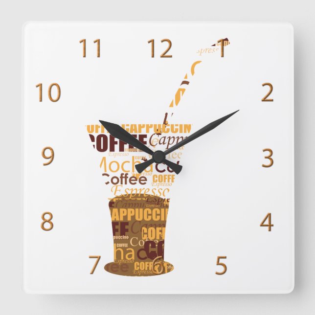 Modern Coffee Illustration Square Wall Clock (Front)