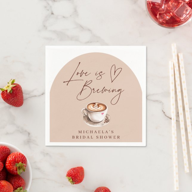 Modern Coffee Love is Brewing Heart Bridal Shower Napkin (Insitu)