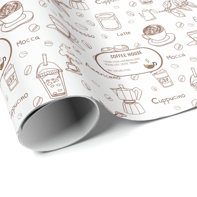 Modern Coffee Pattern Background Personalised Wrapping Paper (Roll Corner)
