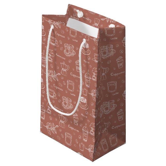 Modern Coffee Pattern Personal/Business Small Gift Bag (Front Angled)