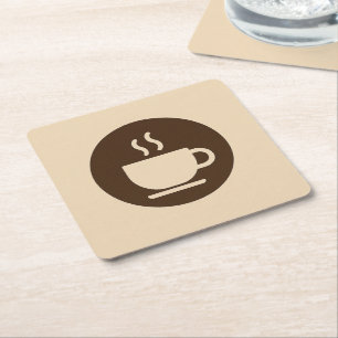 ☕ Modern Coffee Shop Loyalty & Business Card Square Paper Coaster