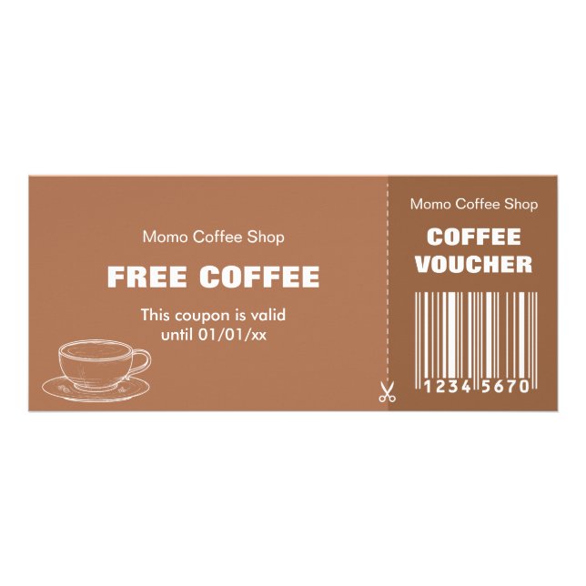Modern Coffee Shop Voucher Card with Barcode (Front)