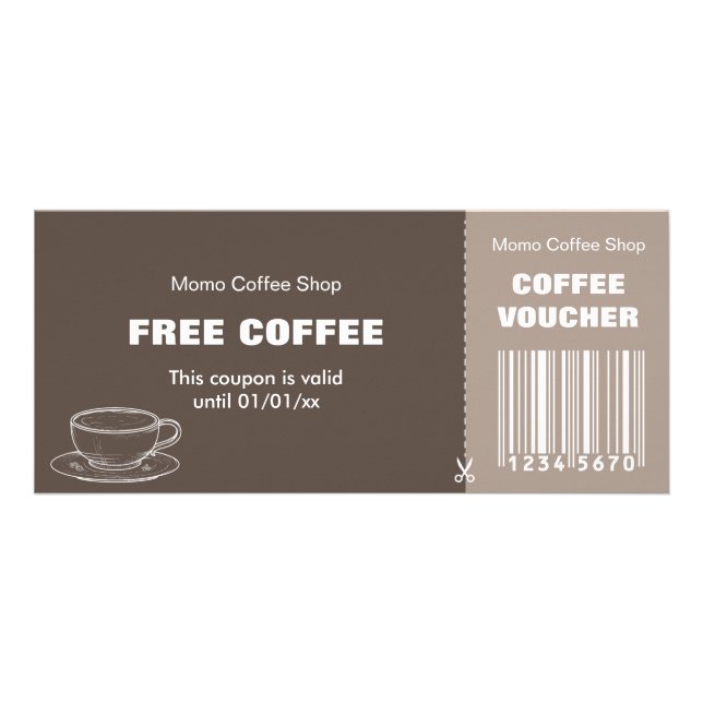 Modern Coffee Shop Voucher Card with Barcode (Front)