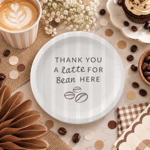 Modern Coffee Themed Stripes Baby Shower Paper Plate