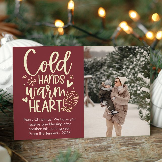 Modern Cold Hands Warm Heart Photo Foil  Foil Holiday Card (Creator Uploaded)