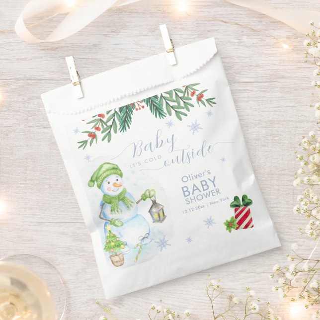 Modern Cold Outside Floral Snowman Baby Shower  Favour Bags (Clipped)