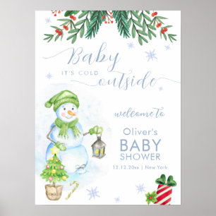 Modern Cold Outside Snowman Baby Shower Welcome Poster