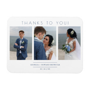 Modern Collage 3 Photos Wedding Minimalist Script Magnet