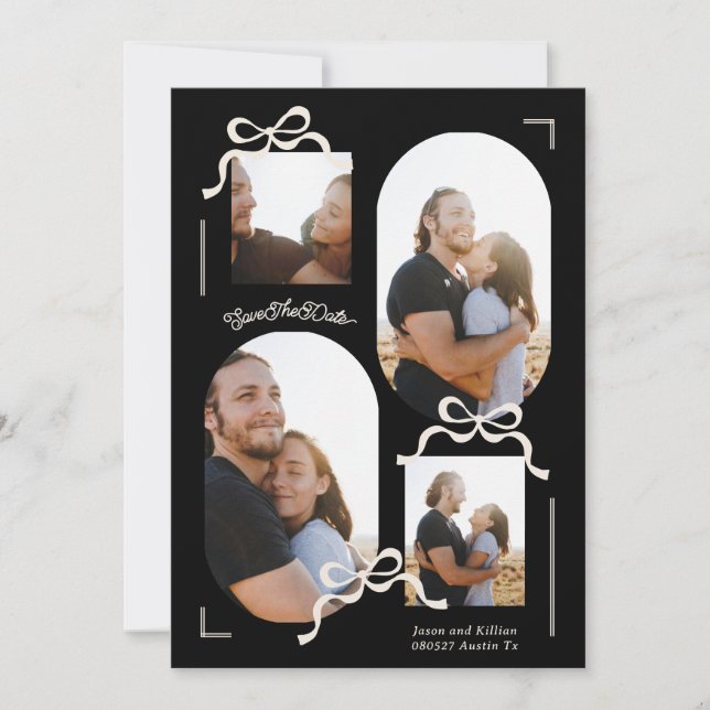 modern collage 4 photo multi photos black bows save the date (Front)