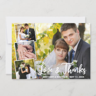 Modern Collage 4 Photo Wedding Thank You Card