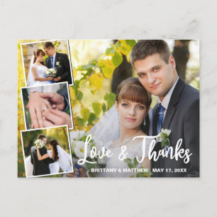 Modern Collage 4 Photo Wedding Thank You Postcard