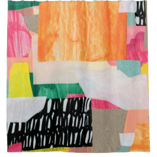 Modern collage art. Mixed media on canvas. Colorfu Shower Curtain
