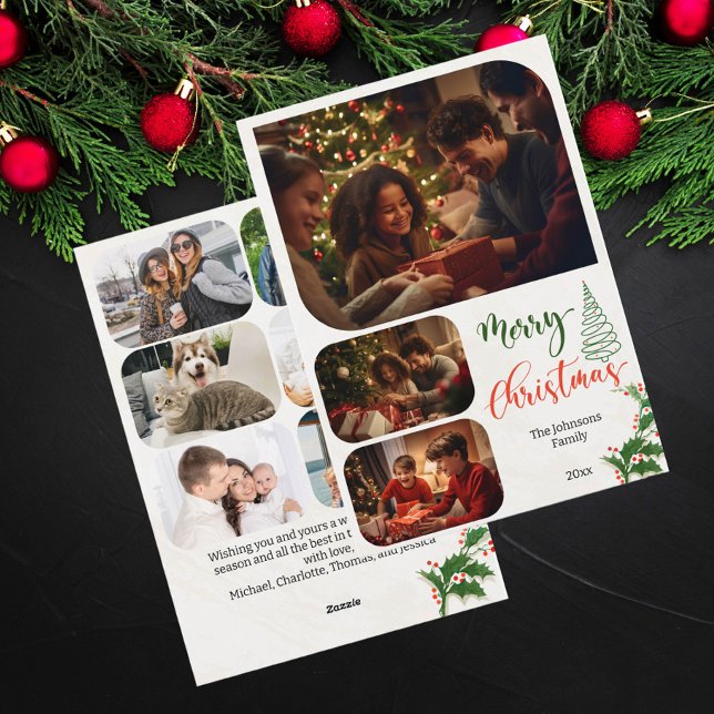 Modern Collage Christmas – Custom Family Photos Holiday Card (Creator Uploaded)