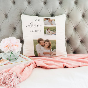 Modern Collage Couple Photo & Live Love Laugh Gift Cushion