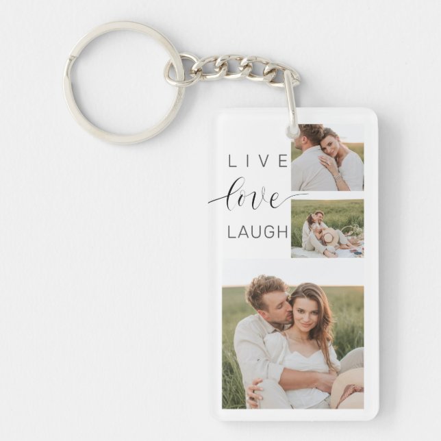 Modern Collage Couple Photo & Live Love Laugh Gift Key Ring (Front)