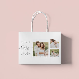 Modern Collage Couple Photo & Live Love Laugh Gift Large Gift Bag
