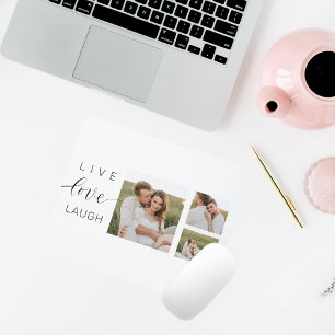Modern Collage Couple Photo & Live Love Laugh Gift Mouse Mat