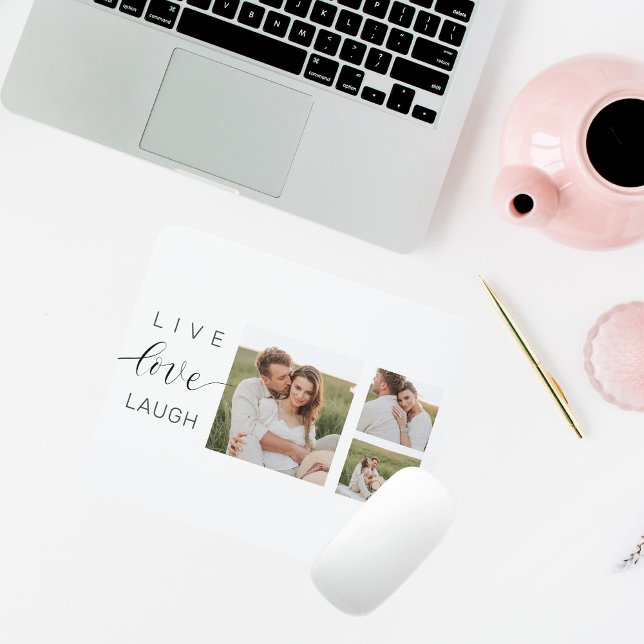 Modern Collage Couple Photo & Live Love Laugh Gift Mouse Mat (Creator Uploaded)