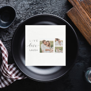 Modern Collage Couple Photo & Live Love Laugh Gift Napkin