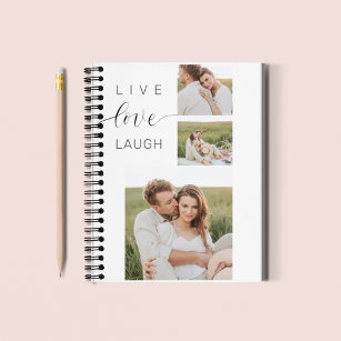 Modern Collage Couple Photo & Live Love Laugh Gift Notebook
