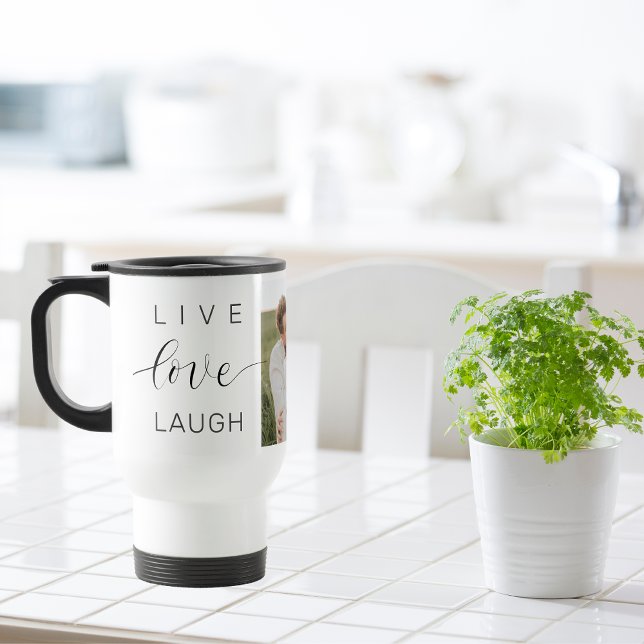 Modern Collage Couple Photo & Live Love Laugh Gift Travel Mug (Creator Uploaded)
