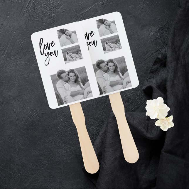 Modern Collage Couple Photo & Love You Beauty Gift Hand Fan (Creator Uploaded)