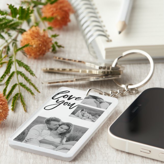 Modern Collage Couple Photo & Love You Beauty Gift Key Ring (Front Right)