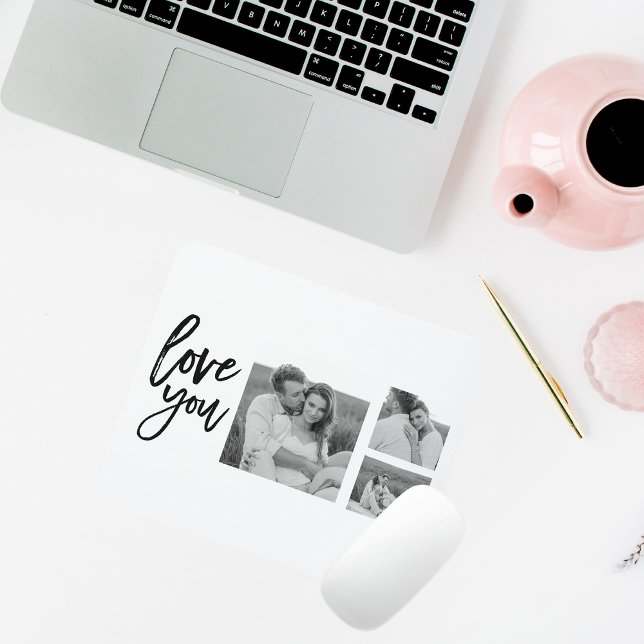 Modern Collage Couple Photo & Love You Beauty Gift Mouse Mat (Creator Uploaded)
