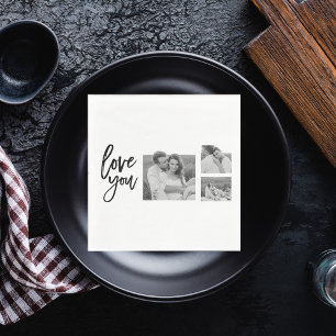 Modern Collage Couple Photo & Love You Beauty Gift Napkin