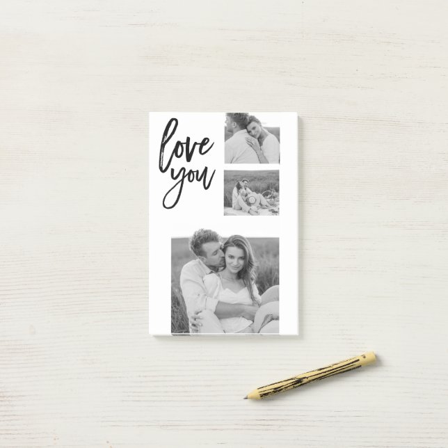 Modern Collage Couple Photo & Love You Beauty Gift Post-it Notes (On Desk)