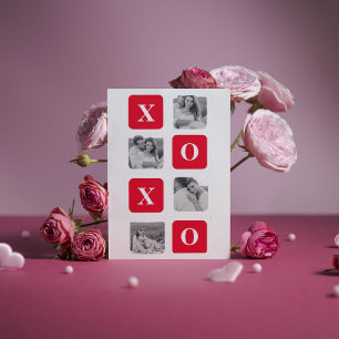Modern Collage Couple Photo & Red XOXO Holiday Card