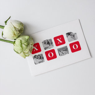 Modern Collage Couple Photo & Red XOXO Holiday Postcard