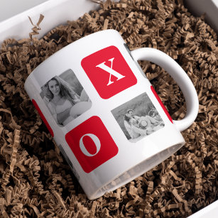 Modern Collage Couple Photo & Red XOXO Mug