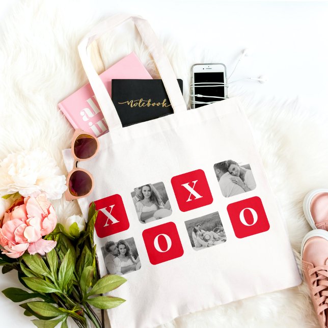 Modern Collage Couple Photo & Red XOXO Tote Bag (Creator Uploaded)